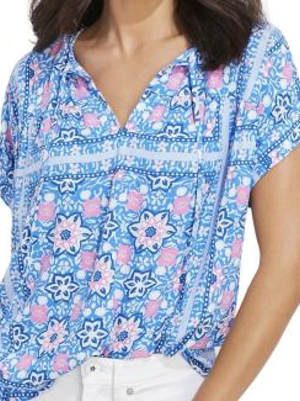Vineyard Vines Blue & Pink Floral Short Sleeve Top